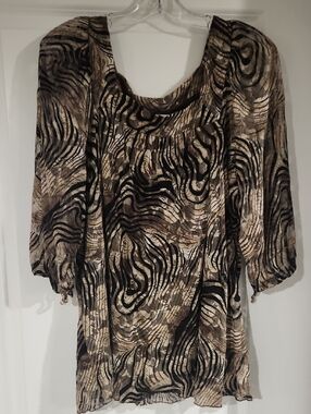 Dress Barn Brown and Black Abstract Print Blouse